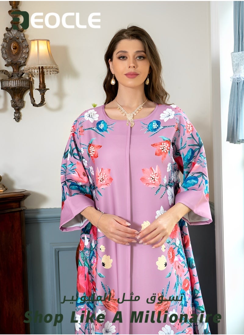 REOCLE Women's Muslim Abaya Dress One-Piece V Neck Bronzing Dress Islamic Full Length Kaftan Daily Casual Dress  - Image 4
