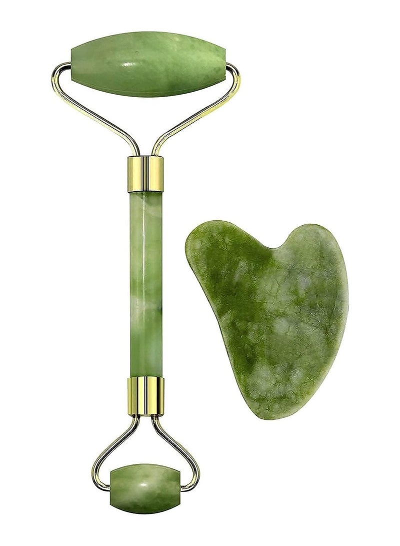 Multi-Color Jade Face Massage Roller with Gua Sha Tool – Skin Care & Lifting - Image 1