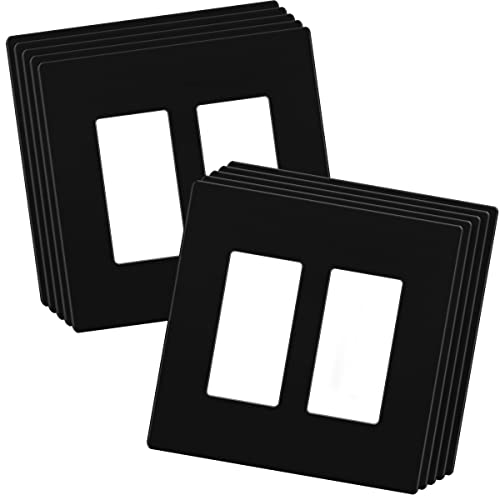 LIDER Matte Finish Double Decorator Switch Cover, Screwless Wall Plate, Mid-Size 2-Gang 4.88" x 4.92", Unbreakable Polycarbonate Thermoplastic, UL Listed, LSWP-32M-BK10P, Black, 10 pack - Image 1