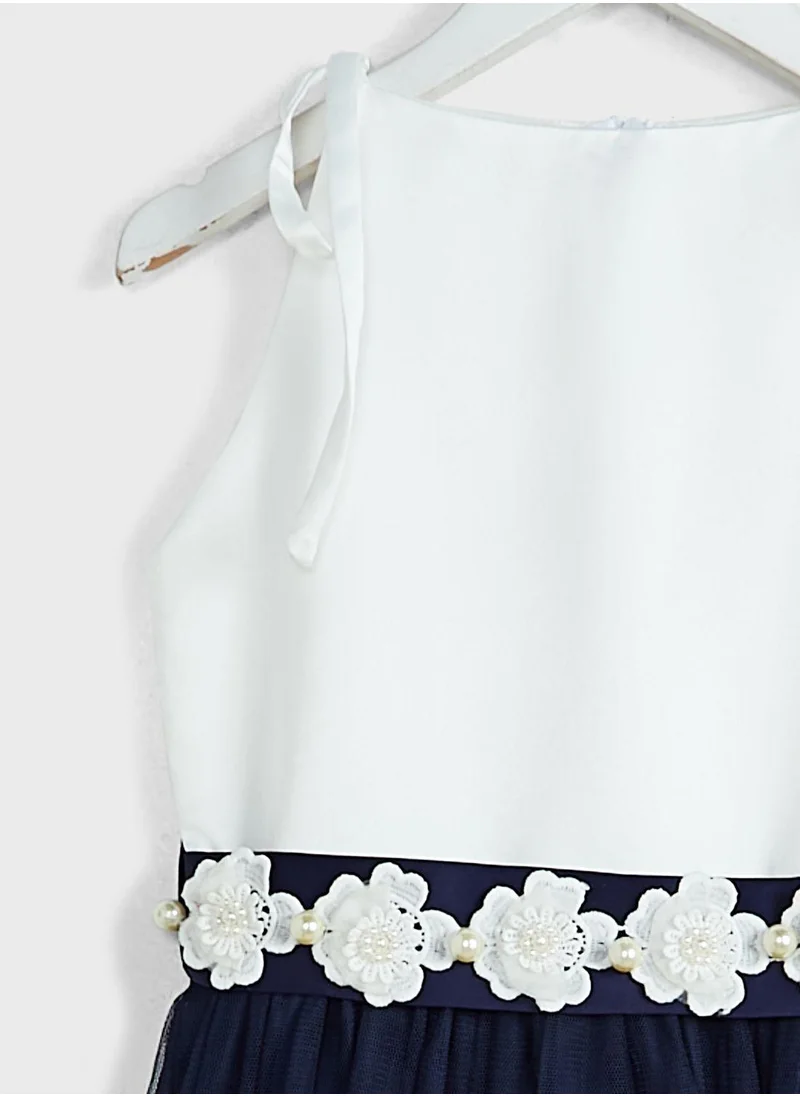 Little Golden Apple Little Mesh Belted Dress