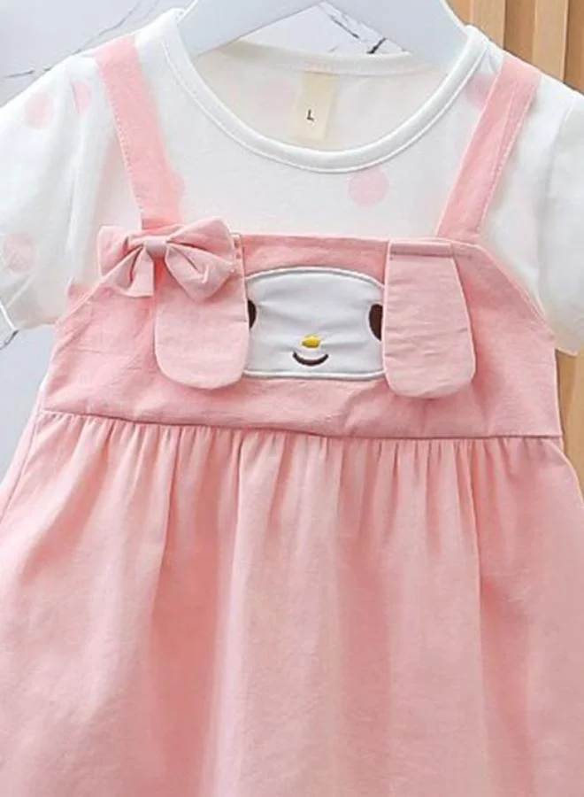 يونيكي Peach A-Line Crew Neck Polka Dot Dress