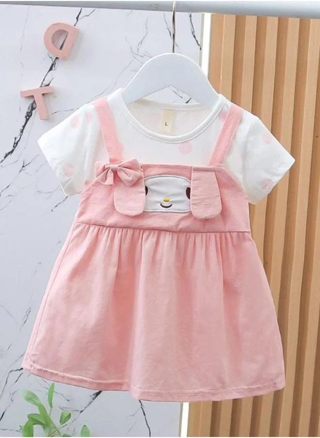 YUNIQEE Peach A-Line Crew Neck Polka Dot Dress