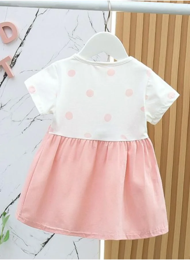 YUNIQEE Peach A-Line Crew Neck Polka Dot Dress