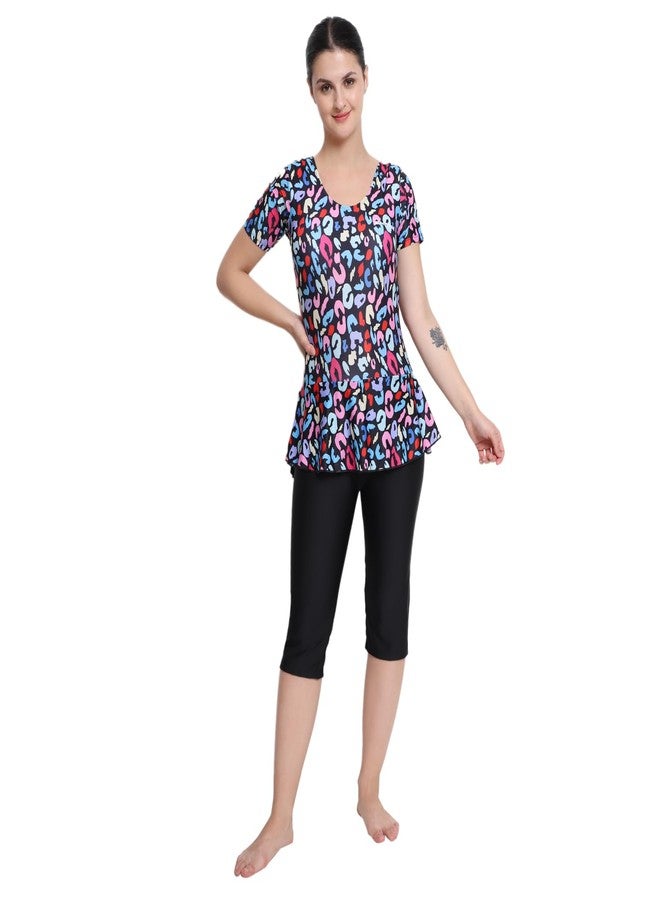 SHIFTER Printed Swimming Costume for Women Frock Style Quick Drying Swim Dress I One-Piece Swimsuit I Half Sleeves - Half Length - Without Pads (4XL, Printed) - Image 1