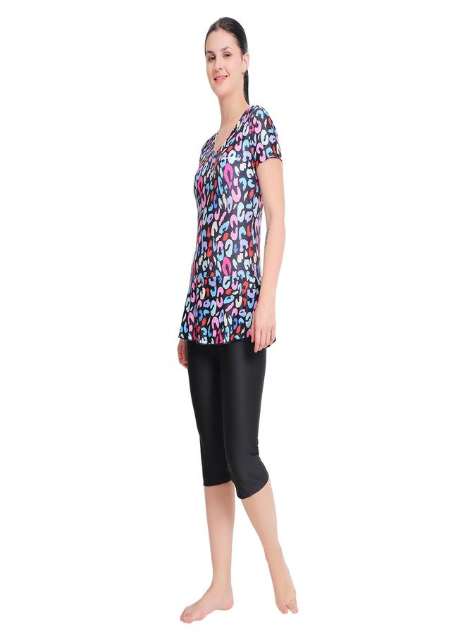 SHIFTER Printed Swimming Costume for Women Frock Style Quick Drying Swim Dress I One-Piece Swimsuit I Half Sleeves - Half Length - Without Pads (4XL, Printed) - Image 4