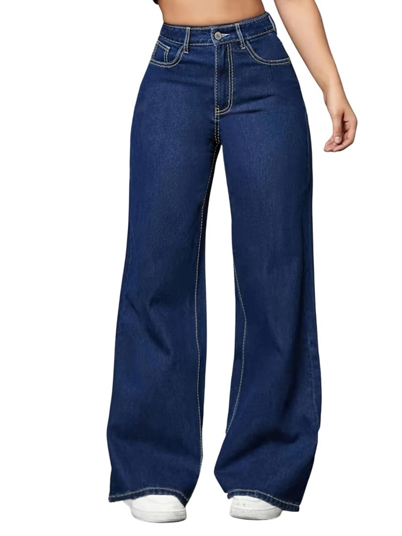 ADBUCKS Women's Regular Fit High Rise Pant Baggy High Waist | Bell Bottom Jeans (in, Numeric, 36, Stone) - Image 1