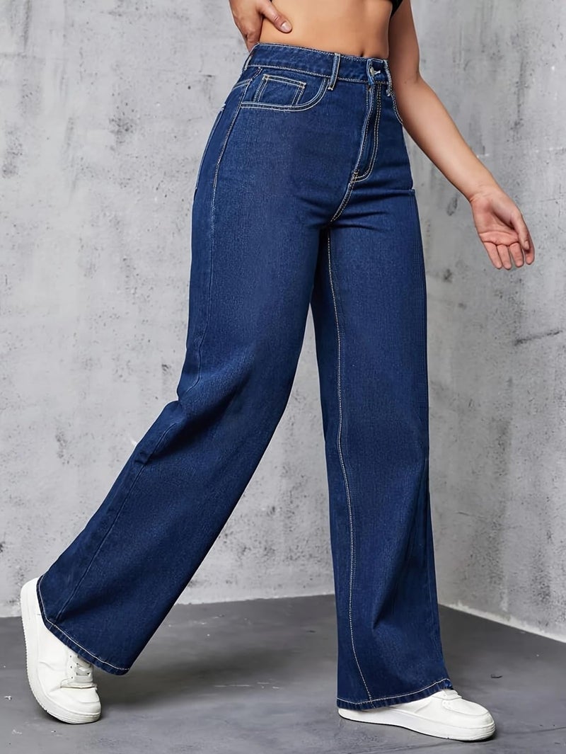 ADBUCKS Women's Regular Fit High Rise Pant Baggy High Waist | Bell Bottom Jeans (in, Numeric, 36, Stone) - Image 3