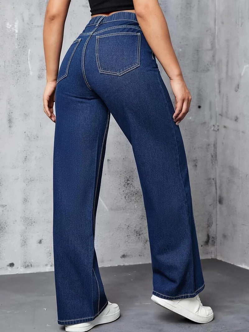 ADBUCKS Women's Regular Fit High Rise Pant Baggy High Waist | Bell Bottom Jeans (in, Numeric, 36, Stone) - Image 5