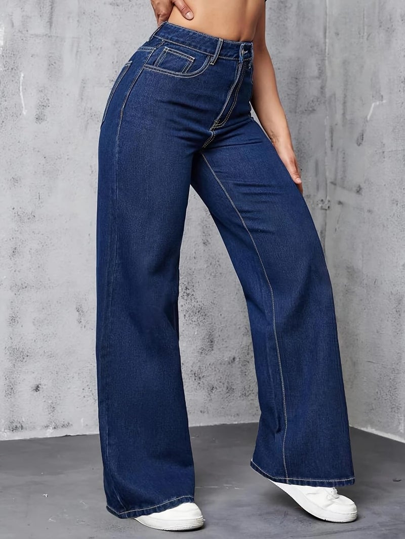 ADBUCKS Women's Regular Fit High Rise Pant Baggy High Waist | Bell Bottom Jeans (in, Numeric, 36, Stone) - Image 2