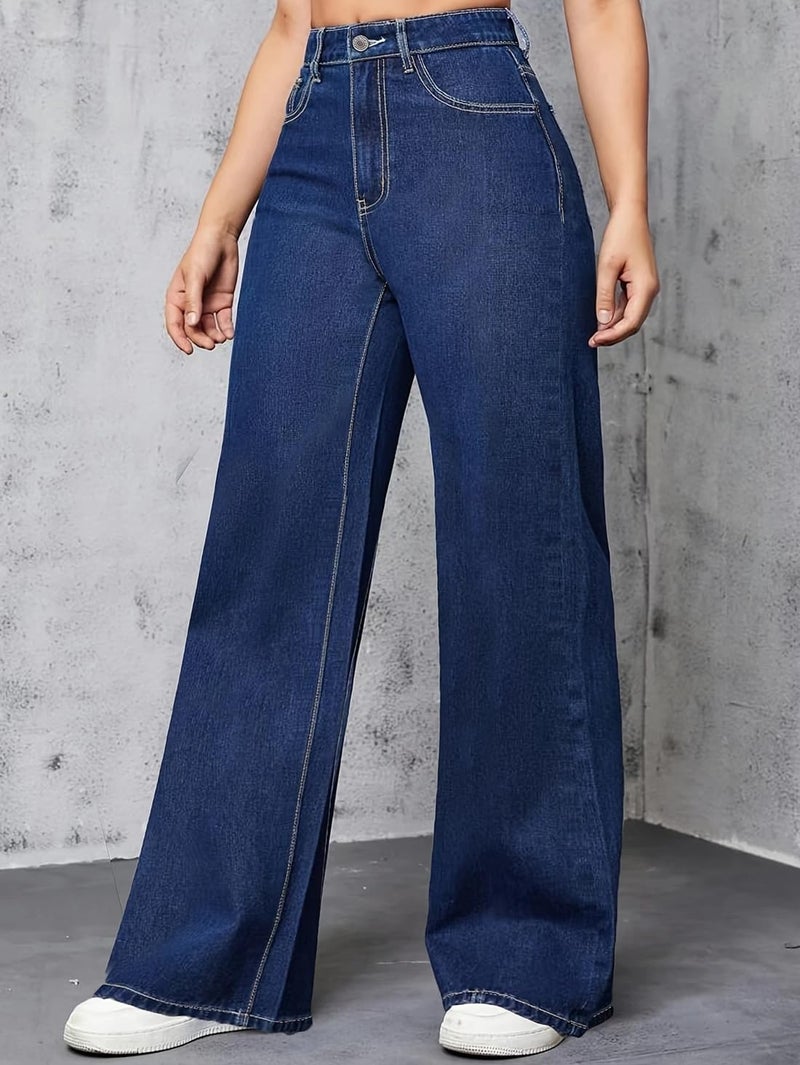 ADBUCKS Women's Regular Fit High Rise Pant Baggy High Waist | Bell Bottom Jeans (in, Numeric, 36, Stone) - Image 4