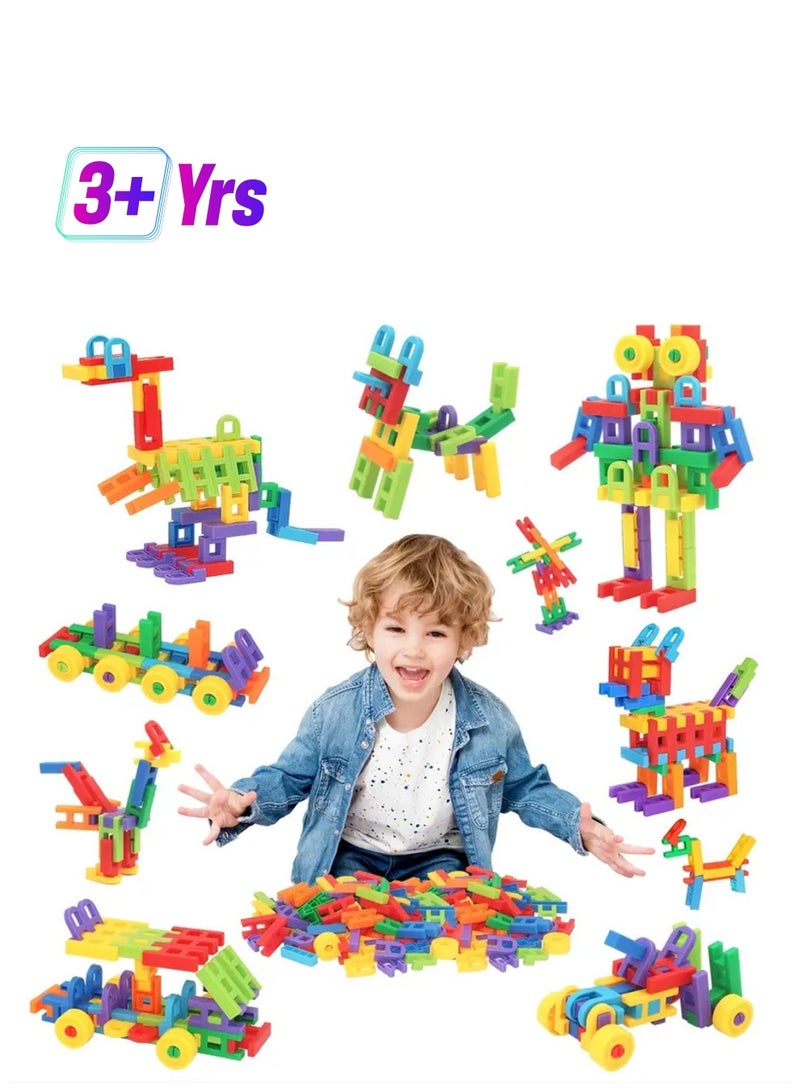 ELLEGLAM DIY Plastic 3D Building Blocks - 216 Piece STEM Educational Toys for Kids Ages 3+ - H-Shaped Interlocking Fat Brain Game Themed Construction Engineering Set - Image 1