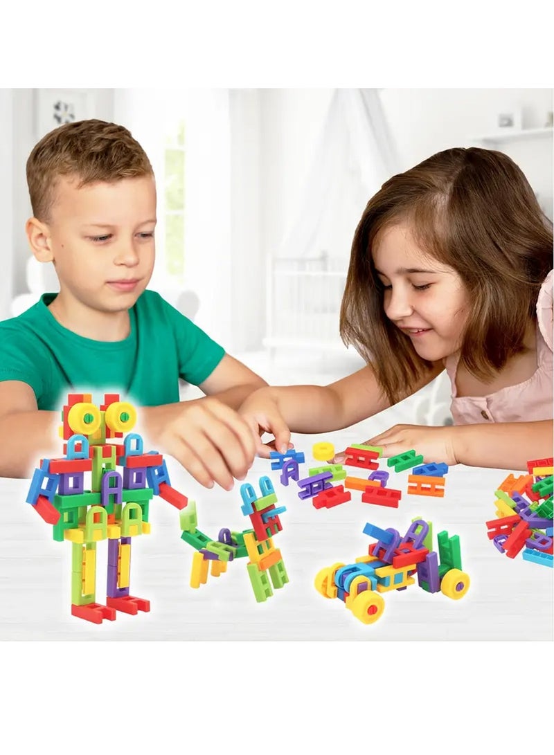 ELLEGLAM DIY Plastic 3D Building Blocks - 216 Piece STEM Educational Toys for Kids Ages 3+ - H-Shaped Interlocking Fat Brain Game Themed Construction Engineering Set - Image 2