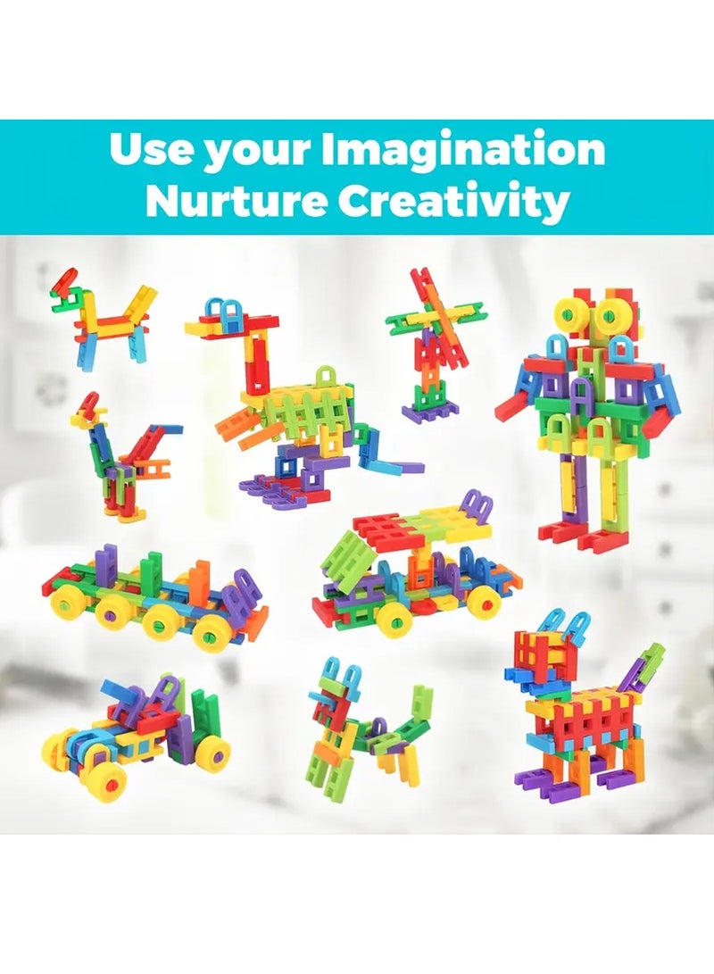 ELLEGLAM DIY Plastic 3D Building Blocks - 216 Piece STEM Educational Toys for Kids Ages 3+ - H-Shaped Interlocking Fat Brain Game Themed Construction Engineering Set - Image 4