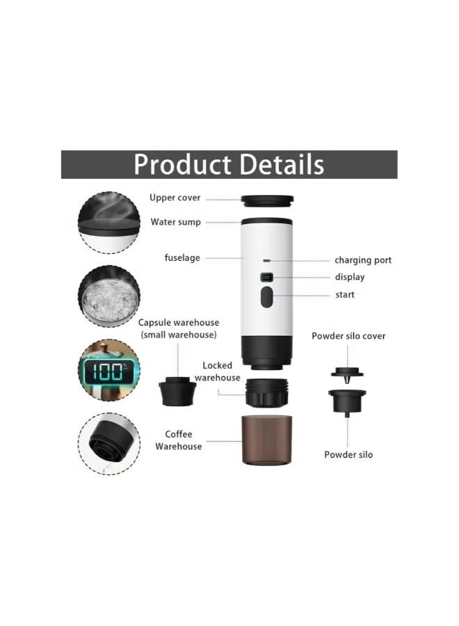 Portable Electric Espresso Maker with Digital Display USB Rechargeable Coffee Machine Self Heating Travel Coffee Maker with Cup & Carry Bag for Camping Office Car - Image 4