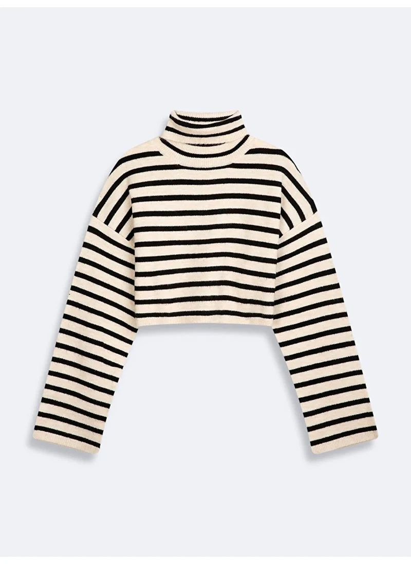 LTB Striped Turtleneck Soft Textured Knitwear Sweater