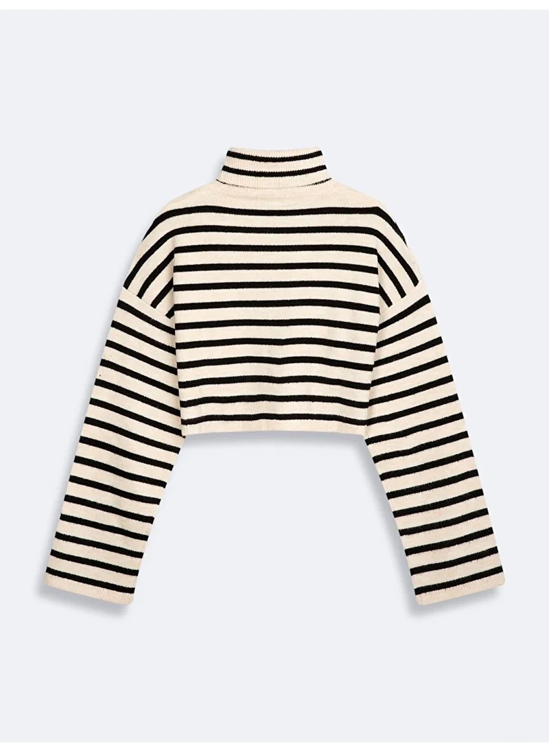 LTB Striped Turtleneck Soft Textured Knitwear Sweater