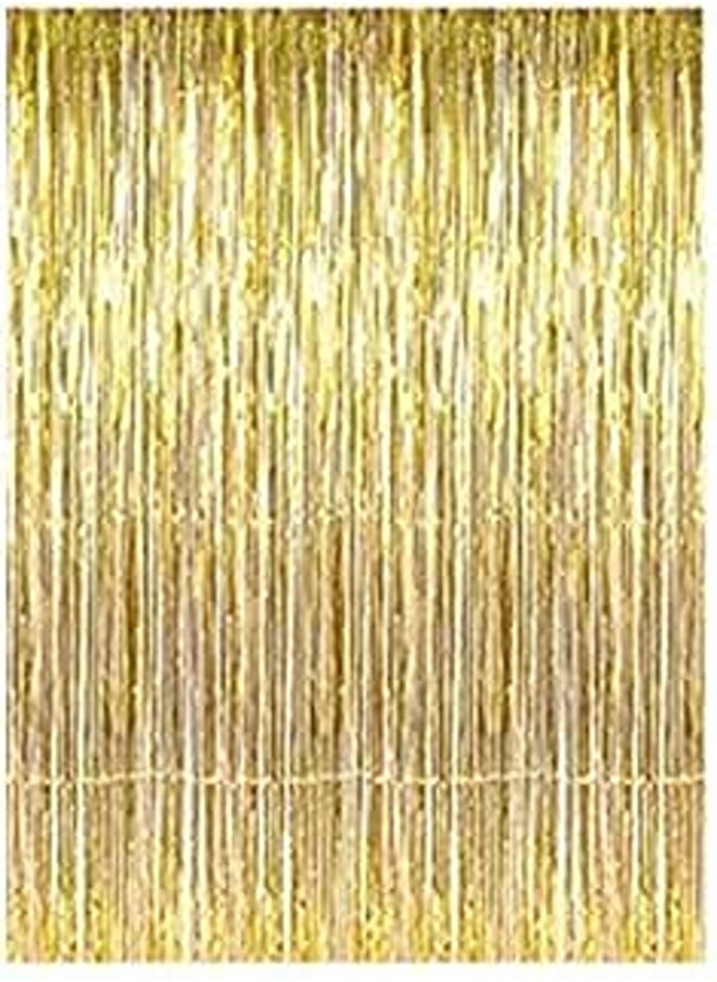 2 Pack Foil Fringe Curtains Photo Backdrop GOER 3ft x 8 ft Metallic Tinsel Foil Fringe Curtains for Party Photo Backdrop Wedding Decor (2 Packs, Gold) 