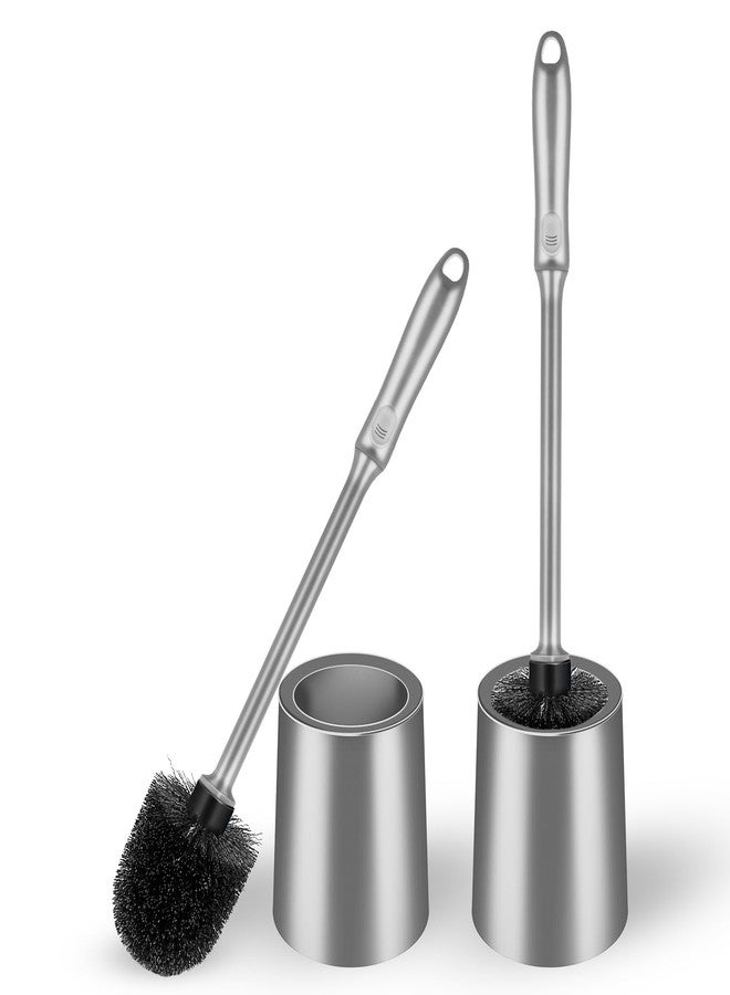 AONEZ Toilet Brush and Holder 2 Pack with Long Handle - Non-Slip Grip Toilet Bowl Brush Set for Deep Cleaning Bathroom, Toilet Scrubber- Gray - Image 1