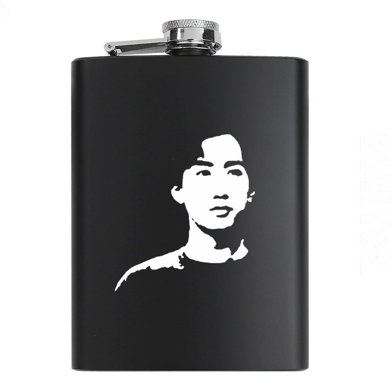 8 oz black stainless steel hip flask bottle celebrity idol souvenir gift elvis lennon jackson guevara Huang Jiaju 
