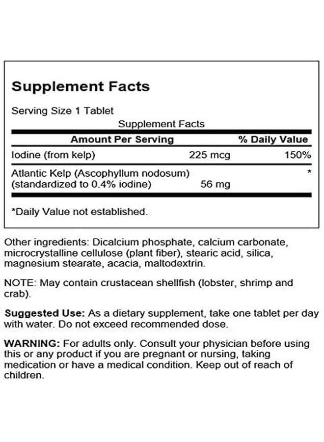 SWANSON Premium Kelp - Natural Iodine Source Supporting Thyroid Health - Mineral Supplement w/Iodine Source Standardized 0.4% - (250 Tablets, 225mcg Each) - Image 2