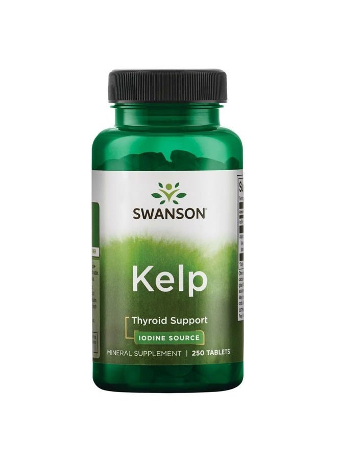SWANSON Premium Kelp - Natural Iodine Source Supporting Thyroid Health - Mineral Supplement w/Iodine Source Standardized 0.4% - (250 Tablets, 225mcg Each) - Image 1