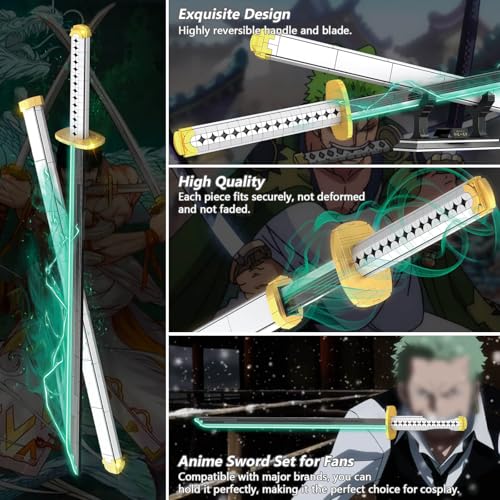 HIGH GODO Anime Cosplay Swords Building Set, 806 Piece One White Ichimonji Yamato Sword, 39IN Roronoa Zoro Katana with Scabbard and Bracket for Adults and Kid 8+ (Luminous) - Image 2