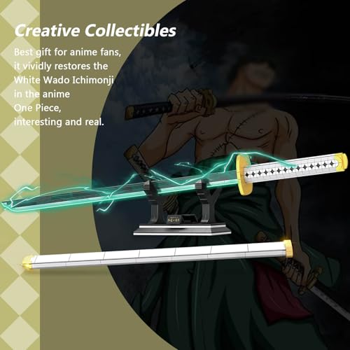 HIGH GODO Anime Cosplay Swords Building Set, 806 Piece One White Ichimonji Yamato Sword, 39IN Roronoa Zoro Katana with Scabbard and Bracket for Adults and Kid 8+ (Luminous) - Image 5