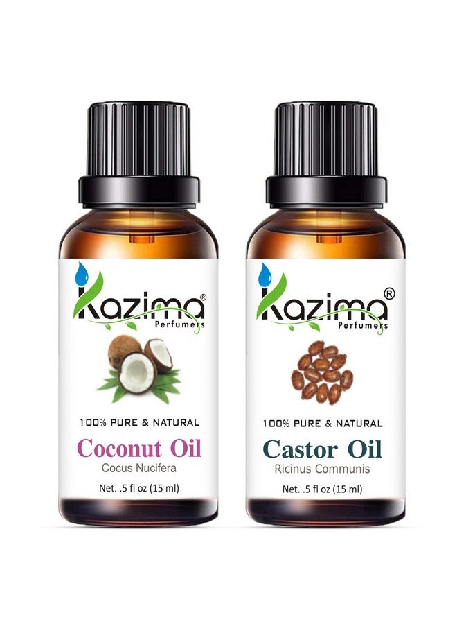 KAZIMA Combo Of Coconut Oil And Castor Oil - 100% Pure & Undiluted Oil For Acne, Dandruff Control, Moisturizing Scalp, Hair Growth & Skin Moisturizing, 15 Ml Each - Image 1