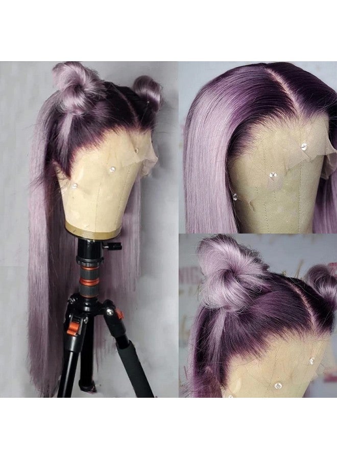 QD-Tizer Synthetic Lace Front Wigs Purple Long Straight Lace Front Wig Light Purple Ombre Color Free Part Lace Wig Natural Hair 24 Inch - Image 1