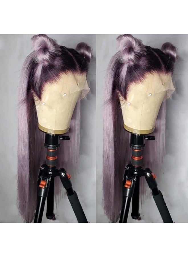 QD-Tizer Synthetic Lace Front Wigs Purple Long Straight Lace Front Wig Light Purple Ombre Color Free Part Lace Wig Natural Hair 24 Inch - Image 3