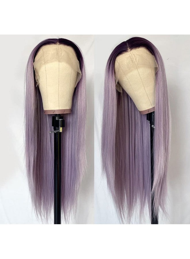 QD-Tizer Synthetic Lace Front Wigs Purple Long Straight Lace Front Wig Light Purple Ombre Color Free Part Lace Wig Natural Hair 24 Inch - Image 5