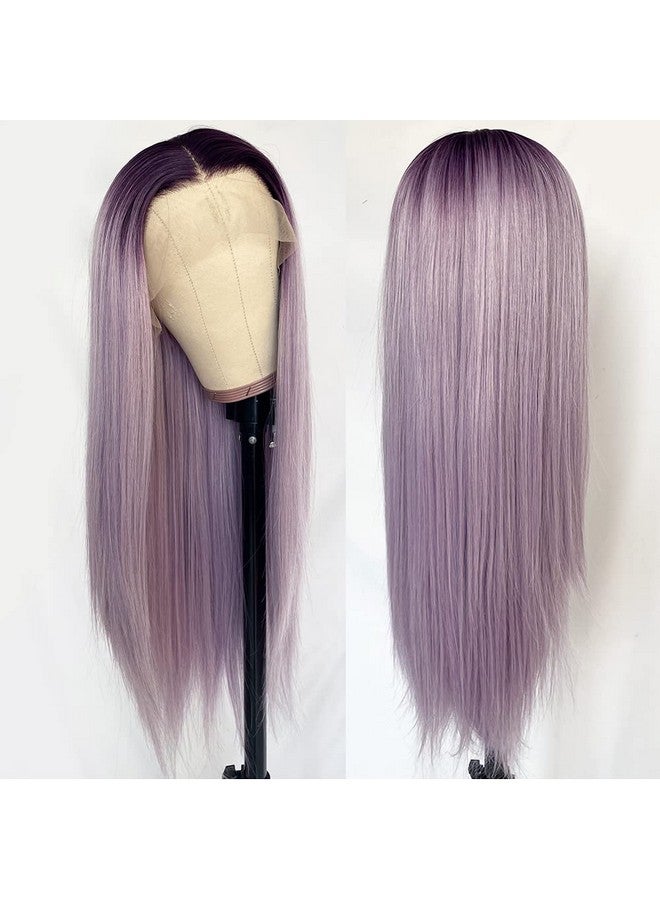 QD-Tizer Synthetic Lace Front Wigs Purple Long Straight Lace Front Wig Light Purple Ombre Color Free Part Lace Wig Natural Hair 24 Inch - Image 4