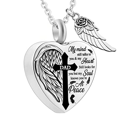 MEMORIALU Heart Urn Necklaces for Dad Ashes Cross Angel Wings Cremation Jewelry Stainless Steel Human Keepsake Memorial Pendant for Men - Image 1