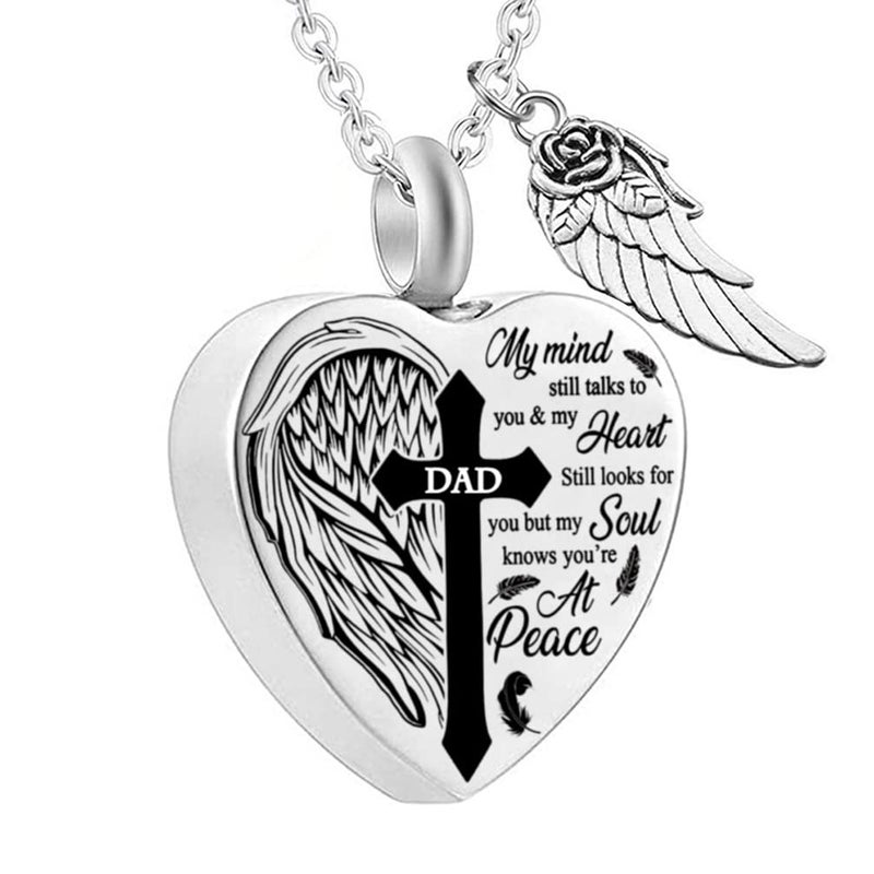 MEMORIALU Heart Urn Necklaces for Dad Ashes Cross Angel Wings Cremation Jewelry Stainless Steel Human Keepsake Memorial Pendant for Men - Image 2