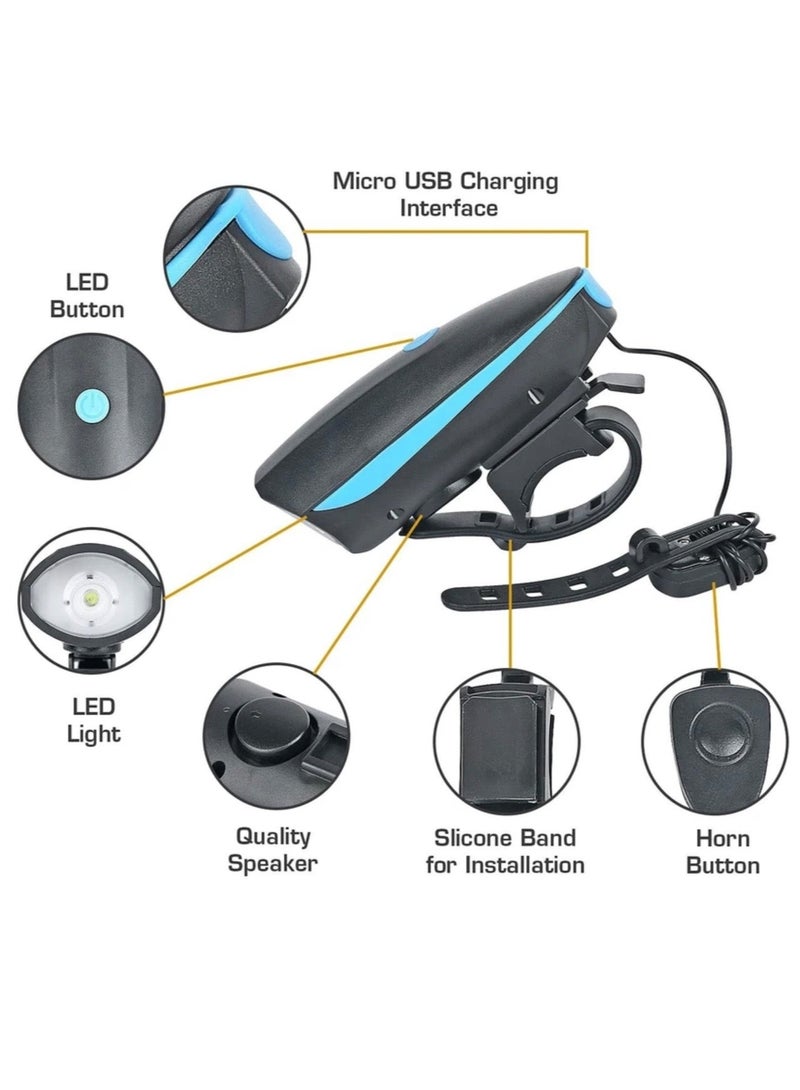 مصباح أمامي للدراجة بمنفذ USB قابل لإعادة الشحن مع سارينة أصوات متعددة , سهل الفك و التركيب - Image 2