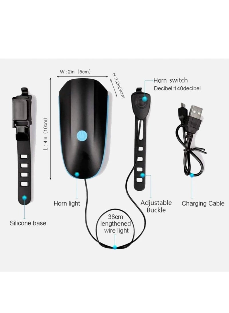 مصباح أمامي للدراجة بمنفذ USB قابل لإعادة الشحن مع سارينة أصوات متعددة , سهل الفك و التركيب - Image 3