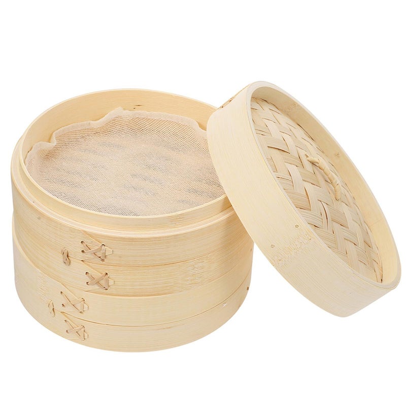 21cm Steamer Basket Set 3 Pieces with Lid for Dim Sum Asian Cooking - Image 2