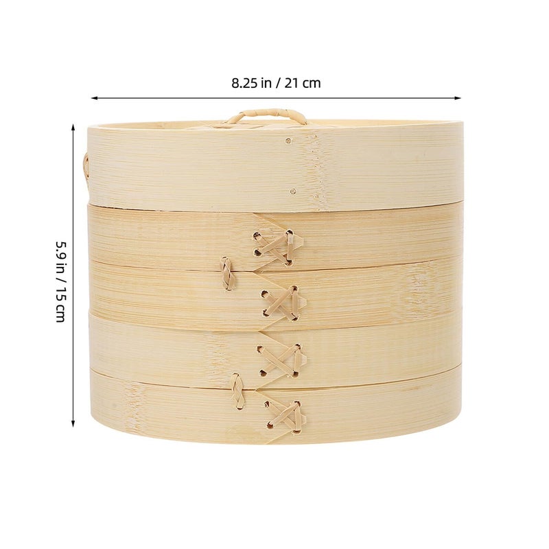 21cm Steamer Basket Set 3 Pieces with Lid for Dim Sum Asian Cooking - Image 3