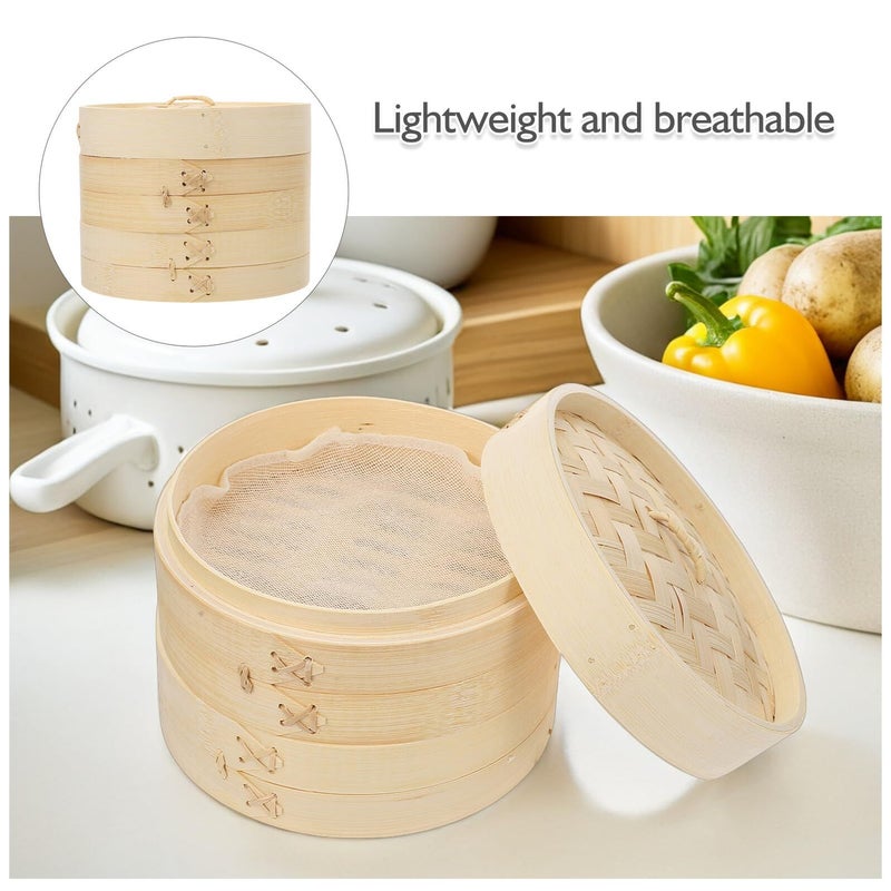 21cm Steamer Basket Set 3 Pieces with Lid for Dim Sum Asian Cooking - Image 4