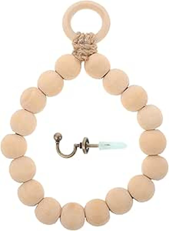 Wood Bead Towel Holder Wall Mounted Bathroom Towel Ring With Jute Rope Hook 20cm Diameter - Image 1