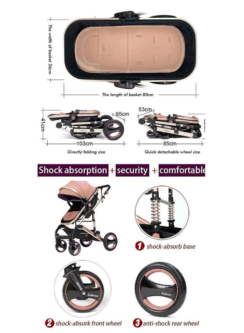 Baby Stroller 3-in-1 with Reversible Seat Convertible Infant to Toddler Travel System with Bassinet Adjustable Canopy, Shock Absorption Suitable for Newborn to 36 Months. - Image 3