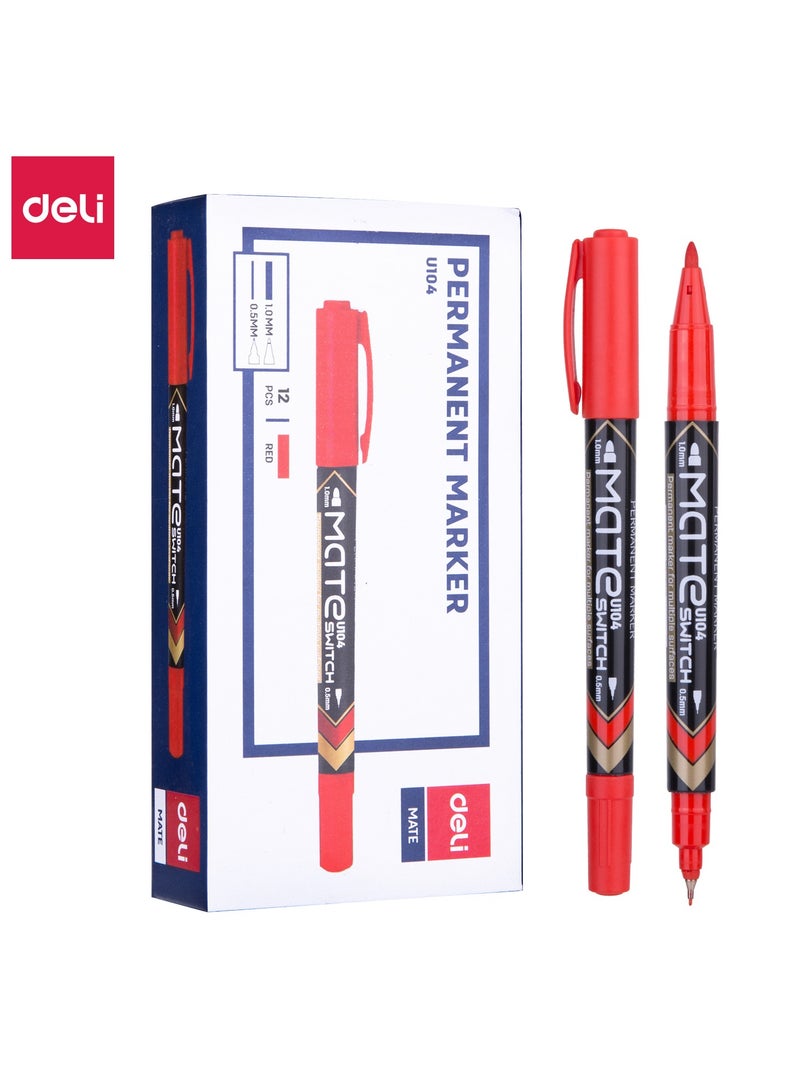 Deli U10440 Permanent Marker Bullet tip:1.0mm, Metal tip:0.5mm 12PCS/Box – Ideal for Precise Marking - Image 1