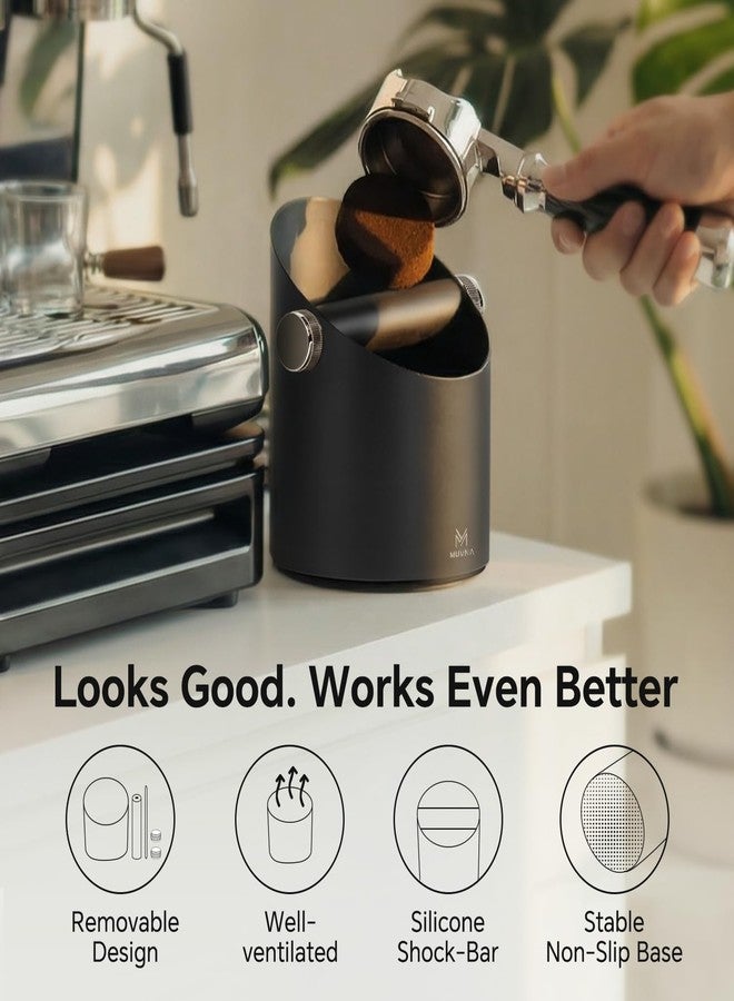 MUVNA Knock Box Espresso Accessories - 15 Espresso Pucks Steel Espresso Machine Tools for Coffee Ground with Removable Knock Bar, Non-Slip Base, Anti-Splash Coffee Puck Bin for Barista, Black - Image 2