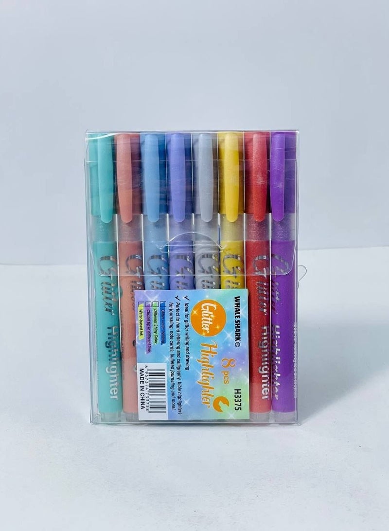 Colorful Highlighter Pen Set Glitter Pens in Assorted Colors Box: 8 Pens - Image 1