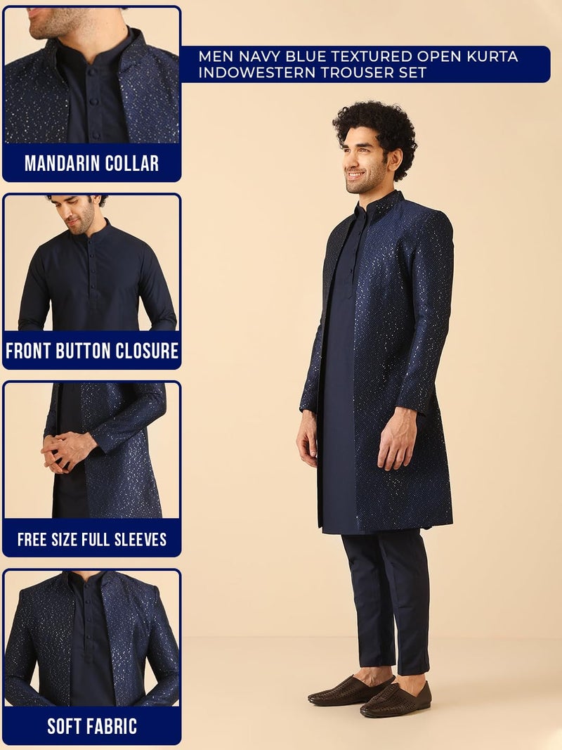 KISAH Mens Sherwani Set with Kurta & Trouser - Silk Blend Indo Western Sherwani - Designer Outfit for Weddings & Festivals, 42 - Image 3