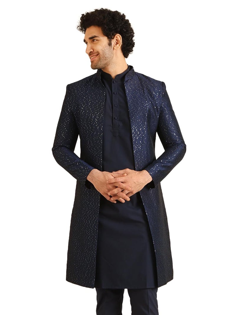 KISAH Mens Sherwani Set with Kurta & Trouser - Silk Blend Indo Western Sherwani - Designer Outfit for Weddings & Festivals, 42 - Image 2