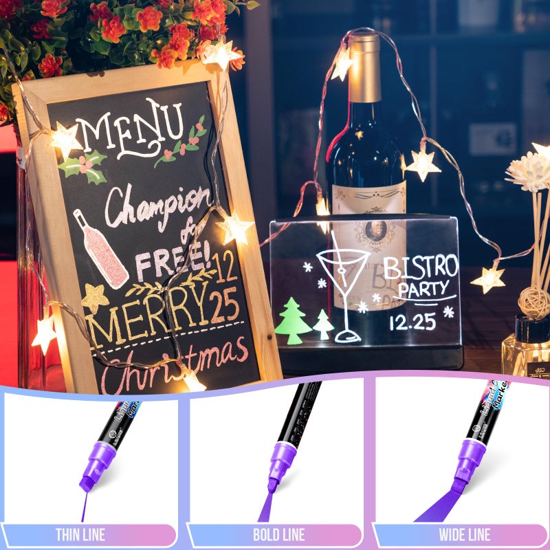 IJIANG Jumbo Liquid Chalk Markers Pens, 8 Colors Metallic Chalk Marker Pen with 10mm 3 in 1 Nib Thick Wide Tips for Glass, Window, Cars, Mirror, Chalkboard, Whiteboard, Blackboard Signs, Dry Erase&Wet Erase - Image 2