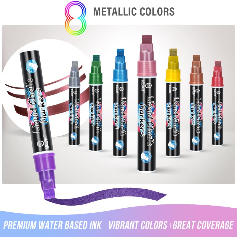 IJIANG Jumbo Liquid Chalk Markers Pens, 8 Colors Metallic Chalk Marker Pen with 10mm 3 in 1 Nib Thick Wide Tips for Glass, Window, Cars, Mirror, Chalkboard, Whiteboard, Blackboard Signs, Dry Erase&Wet Erase - Image 4
