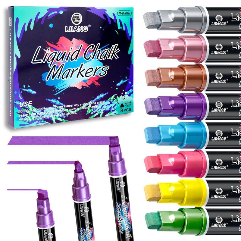 IJIANG Jumbo Liquid Chalk Markers Pens, 8 Colors Metallic Chalk Marker Pen with 10mm 3 in 1 Nib Thick Wide Tips for Glass, Window, Cars, Mirror, Chalkboard, Whiteboard, Blackboard Signs, Dry Erase&Wet Erase - Image 1