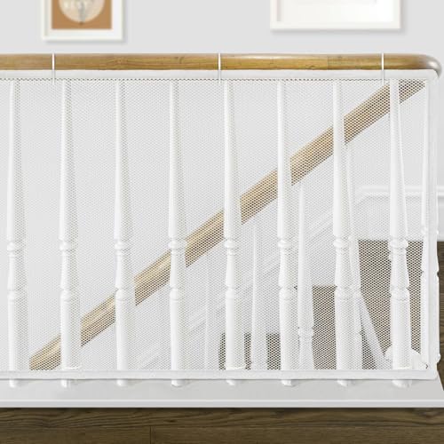 Gudui Indoor Outdoor Baby Safety Stair Railing Net 10ft x 2.6ft Baby Proofing Stair Balcony Banister Rail Guard Child Safety Stair Protection Safe Rail, White - Image 1